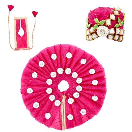 Gulaab Meher – Rani Pink kundan poshak with pagdi for Laddu Gopal Ji by Maakhan Chor