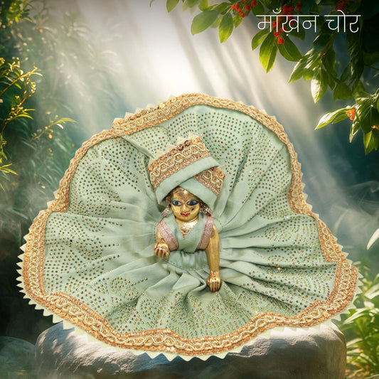 Vrindavan Vasant – Summer Cotton Silk Dress for Laddu Gopal Ji (Pagdi, Choli & Dress Set)