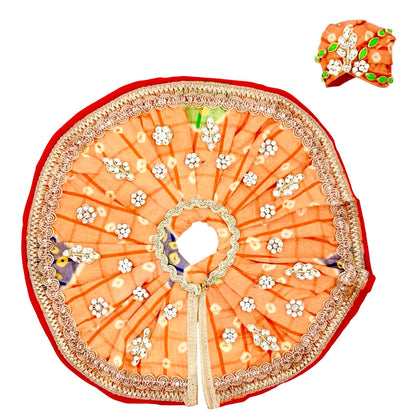 Rajasthani cotton dress with jarkan pagdi for Laddu Gopal Ji in peach-orange with lace border and floral hand-block print – Maakhan Chor